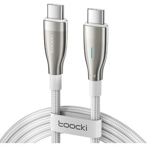 Toocki Oplaadkabel 'Super Fast Charging' - USB-C naar USB-C - 100W 5A Snellader - 2 Meter - voor MacBook/iPad, Samsung Galaxy/Note, OnePlus, Xiaomi, Google Pixel, OPPO - Tot 12 Keer Sneller - gevlochten Nylon - LED Indicator - Android Auto - WIT