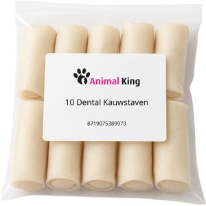 Animalking Dental Kauwstaaf Hond - Kauwbotten Hond Runderhuid - Hondensnacks - 4 CM x 15 CM 10 Stuks