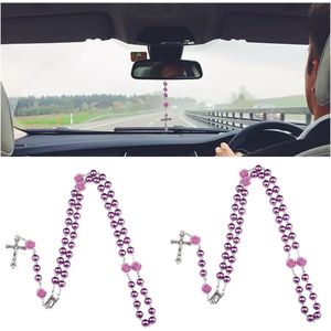 Autospiegelhangers - Katholieke Rozenkranskralen - Kruis Auto Ophangbedels - Autodecoratie voor Mannen en Vrouwen - Paars .
