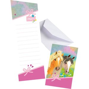 Amscan Uitnodigingen Pony Meisje 14,2 X 8 Cm Roze 8 Stuks