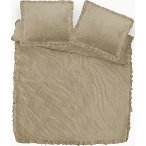 Fluweel zachte velvet dekbedovertrek ruches taupe - 200x200/220 (tweepersoons) - super fijn slapen - stijlvolle uitstraling - luxe kwaliteit - met handige drukknopen