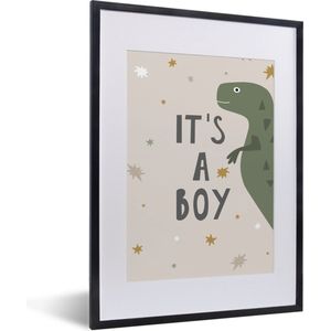 Fotolijst incl. Poster - Quotes - Spreuken - It's a boy - Dinosaurus - Kids - Baby - 30x40 cm - Posterlijst