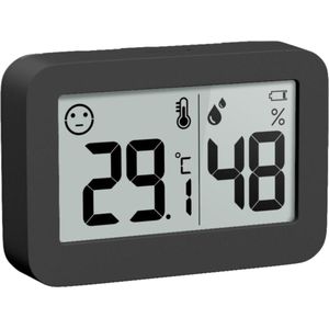 YUCONN Hygrometer - Weerstation - Thermometer Binnen - Digitaal Thermometer En Luchtvochtigheidsmeter - Inclusief Batterij en Plakstrip - Zwart