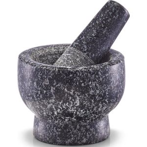 Antraciet grijze vijzel met stamper van graniet 9 cm - Keuken/kookbenodigdheden - Kruiden en specerijen vermalen - Pasta's en pesto maken - Vijzels