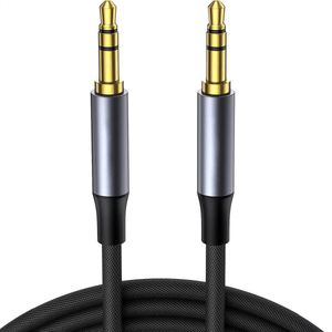 Qost - Aux Kabel 3.5 mm - Braided - Gold Plated - Male to Male - Spacegrey - 1.5 meter