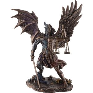 MadDeco - bronskleurig beeldje - Nephilim op de dag des oordeels - half engel half duivel - onderwereld - strijder gerechtigheid - polystone - handgemaakt - 26 cm hoog