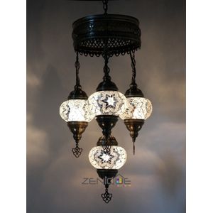 Turkse Lamp - Hanglamp - Mozaïek Lamp - Marokkaanse Lamp - Oosters Lamp - ZENIQUE - Authentiek - Handgemaakt - Kroonluchter - wit - 4 bollen