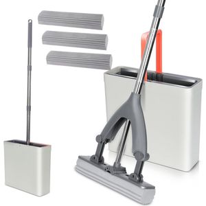 By Shayne ® Innovatieve vloerreinigingsset met telescopische stang en sponskoppen voor moeiteloos schoonmaken