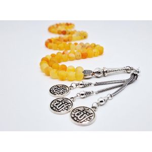 Handgemaakte tesbih ""Tasbih"" natuursteen ""Oranje frosted agaat"" - Aantal kralen 99 - Diameter kralen 8MM - met metaal tassel ""Allah jala jalaluh"" - Een mooi cadeau-idee