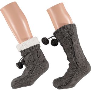 Apollo - Dames huissokken met antislip - Donker groen - Maat 36/41 - Huissokken dames - Fluffy sokken - Slofsokken - Huissokken anti slip - Warme sokken - Winter sokken