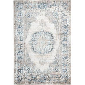 Flycarpets Paris Vintage Vloerkleed Blauw - Medaillon Motief - Laagpolig Tapijt - 200x290 cm