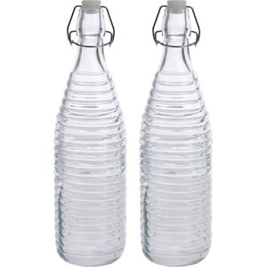 Fles met beugeldop - 2x - transparant - 1000 ml - glas - Koude dranken serveren/bewaren - Olie/azijn flessen - Decoratie flessen