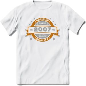 Premium Since 2007 T-Shirt | Sky Blue - Ivoor | Grappig Verjaardag en Feest Cadeau Shirt | Dames - Heren - Unisex | Tshirt Kleding Kado | - Wit - 3XL