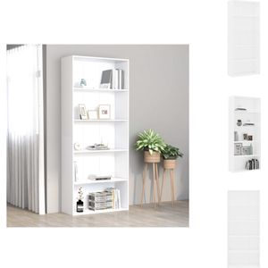 vidaXL Boekenkast s - Hoge boekenkast - 80 x 30 x 189 cm - Wit - Hoogwaardig spaanplaat - Kast