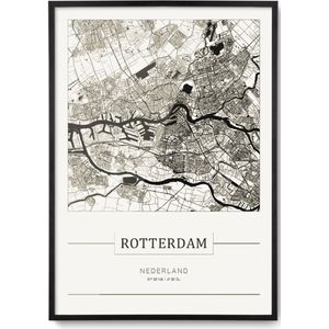 Stadskaart Rotterdam - Plattegrond Rotterdam – city map – muurdecoratie 30 x 40 cm in lijst