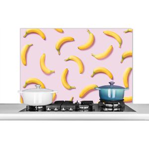 Spatscherm keuken 100x65 cm - Kookplaat achterwand Banaan - Roze - Pastel - Muurbeschermer - Spatwand fornuis - Hoogwaardig aluminium