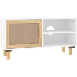 VidaXL TV-meubel 80x30x40 cm Massief Grenenhout en Rattan Wit