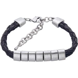 Behave - Armband van gevlochten zwart PU leer met zilverkleurige kralen