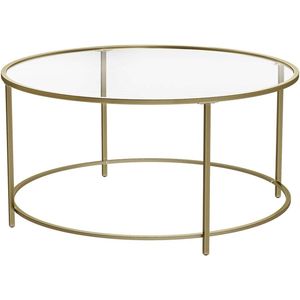 Rootz glazen salontafel met gouden frame - stijlvolle accenttafel - retro-look - ijzer en gehard glas - 84 cm x 84 cm x 45,5 cm