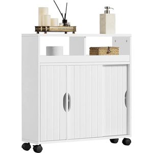 Badkamerkast 69,5x20x71,5cm - Met open plank & schuifdeur - Multifunctioneel voor badkamer/keuken
