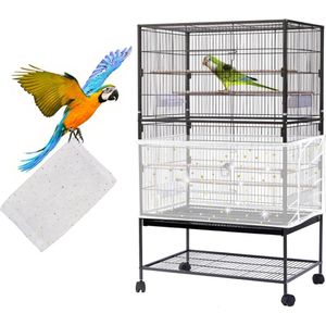 Grote vogelkooi zadenvanger verstelbare zachte luchtige nylon netwerk vogelkooi cover rok zaadbeschermer voor parkiet - wit pailletten ster Papegaaienkooi