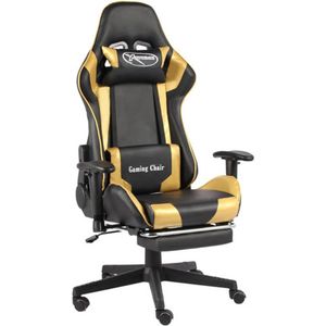 vidaXL - Gamestoel - draaibaar - met - voetensteun - PVC - goudkleurig