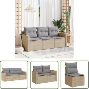 The Living Store 3-delige Loungeset met kussens poly rattan gemengd beige - Loungeset - Tuinset - Lounge - Outdoor Furniture - Tuinmeubels