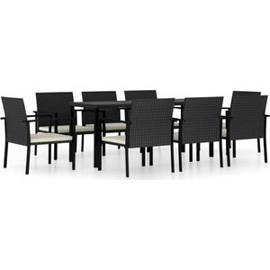 vidaXL 9-delige Tuinset - Poly Rattan Zwart Tuinmeubilair - Buitenshuis Meubelen - Lounge Set - Eetkamerstoel - Bistro Set