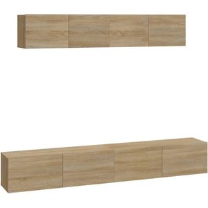 vidaXL 4-delige Tv-meubelset - Sonoma Eiken Televisieserie - Salontafel - Houten Meubels - Bruine Meubelen - Wandmontage