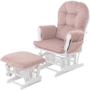 Relaxfauteuil MCW-C76, schommelstoel schommelstoel met kruk stoffen koord 320g/m² Oeko-Tex ~ roze frame wit