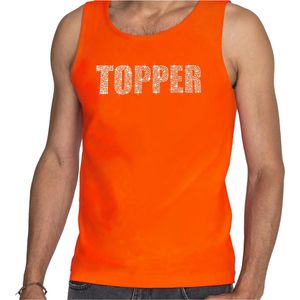 Glitter Topper tanktop oranje met steentjes/ rhinestones voor heren - Glitter kleding/ foute party outfit XL