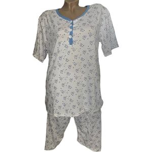 Dames capri pyjamaset 2295 met bloemenprint L wit/blauw