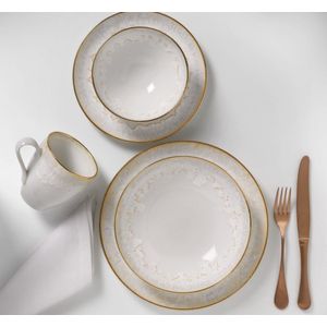 Costa Nova servies Taormina wit met gouden rand set 5 delig - dinerbaard - diepbord - ontbijtbord - kom - beker