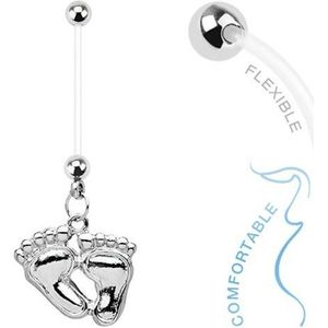 Fako Bijoux® - Zwangerschapspiercing - Babyvoetjes - Zilverkleurig