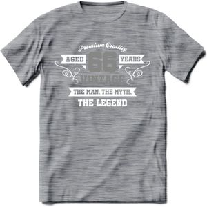 66 Jaar Legend T-Shirt | Zilver - Wit | Grappig Verjaardag en Feest Cadeau | Dames - Heren - Unisex | Kleding Kado | - Donker Grijs - Gemaleerd - M