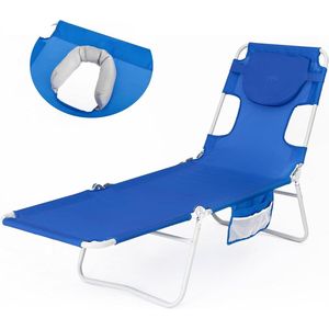 Inklapbaar zonnebed met leesvenster - 5-standen verstelbare rugleuning - lichtgewicht tuinstoel - strandstoel voor strand tuin terras camping strandstoel opvouwbaar