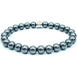 BERRATTI Signature Grijze Hematite Armband - Kralenarmbanden - Heren Armband - Dames Armband