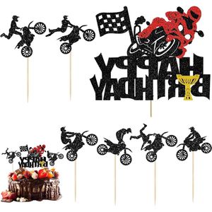 Motorfiets Taartdecoratie - 25 Stuks - Happy Birthday - Decoratie voor Mannen - Sport Thema Feestdecoratie - Cupcaketoppers Topper
