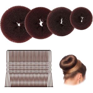 Donut Hair Bun set 4 stuks haardonutmakerset haaraccessoires knotkussen 20 stuks U-vormige haarspelden accessoires voor kapsel dansers kinderen meisjes en vrouwen