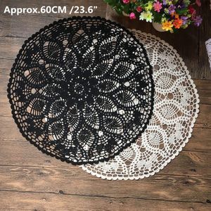 Katoenen handgehaakt kleedje Kant gehaakt tafelkleed kleedje Placemat 60cm rond zwart