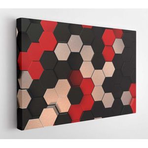 Futuristisch oppervlak met rode, zwarte en metalen zeshoeken. 3D-rendering - Modern Art Canvas - Horizontaal - 603930380 - 80*60 Horizontal