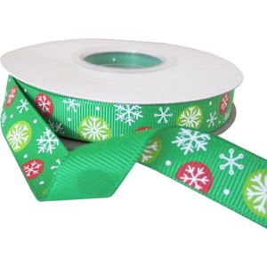 Kerst Lint 16mm (1,6cm) | Grosgrain Lint Ripsband | Luxe Kwaliteit Kerstlint | Sneeuwvlok Groen Rood | Cadeaulint | Decoratielint | Rol: 22 meter