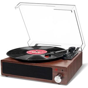 FYdee vinyl platenspeler, Bluetooth-platenspeler, vintage draaitafel met ingebouwde stereoluidspreker en 3-speed 33/45/78 rpm, RCA-uitgang, AUX-ingang - walnoot