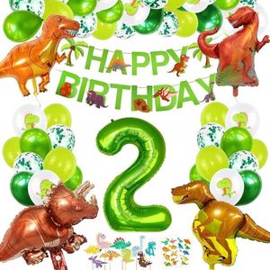 Verjaardagsset dino 2 jaar - Feestartikelen dino 2 jaar - Verjaardag decoratie dino thema - Dino verjaardagsversiering voor jongens en meisjes - Dino ballonnen voor 2e verjaardag - Dino taartdecoratie - Dinosaurus feestartikelen voor 2-jarigen