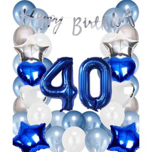 Snoes Ballonnen 40 Jaar Set Mega Blauw Zilver Ballon - Compleet Feestpakket Cijferballon 40 Jaar - Verjaardag Versiering Slinger Happy Birthday – Folieballon – Latex Ballonnen - Helium Ballonnen
