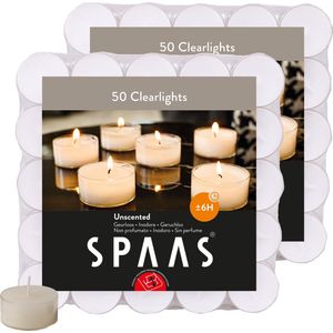 SPAAS - Theelichtjes Clearlights - wit - ± 6 branduren - 2 x 50 stuks