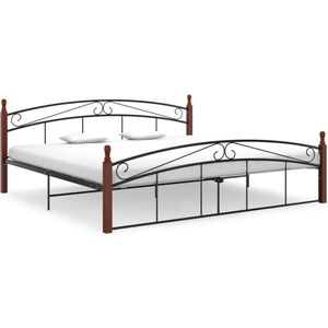 The Living Store Bed Bedframe - 210 x 207 x 90 cm - Gepoedercoat metaal en massief eikenhout