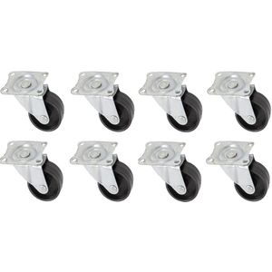 Benson Zwenkwieltjes - 8x stuks - zwart - 40 mm - met montageplaat - transportwieltjes