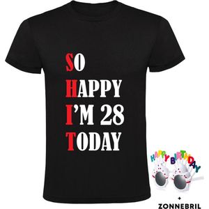 So Happy I'm 28 Today Heren T-shirt met leuke zonnebril - shit - feest - verjaardag - cadeau - verjaardagscadeau - 28 jaar