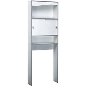 Wasmachine Kast - Wasmachine Ombouw Opbergrek 3 Schappen - Wasmachine Meubel Met Verhoger - Kast Voor Wasdroger - Wit/Aluminium